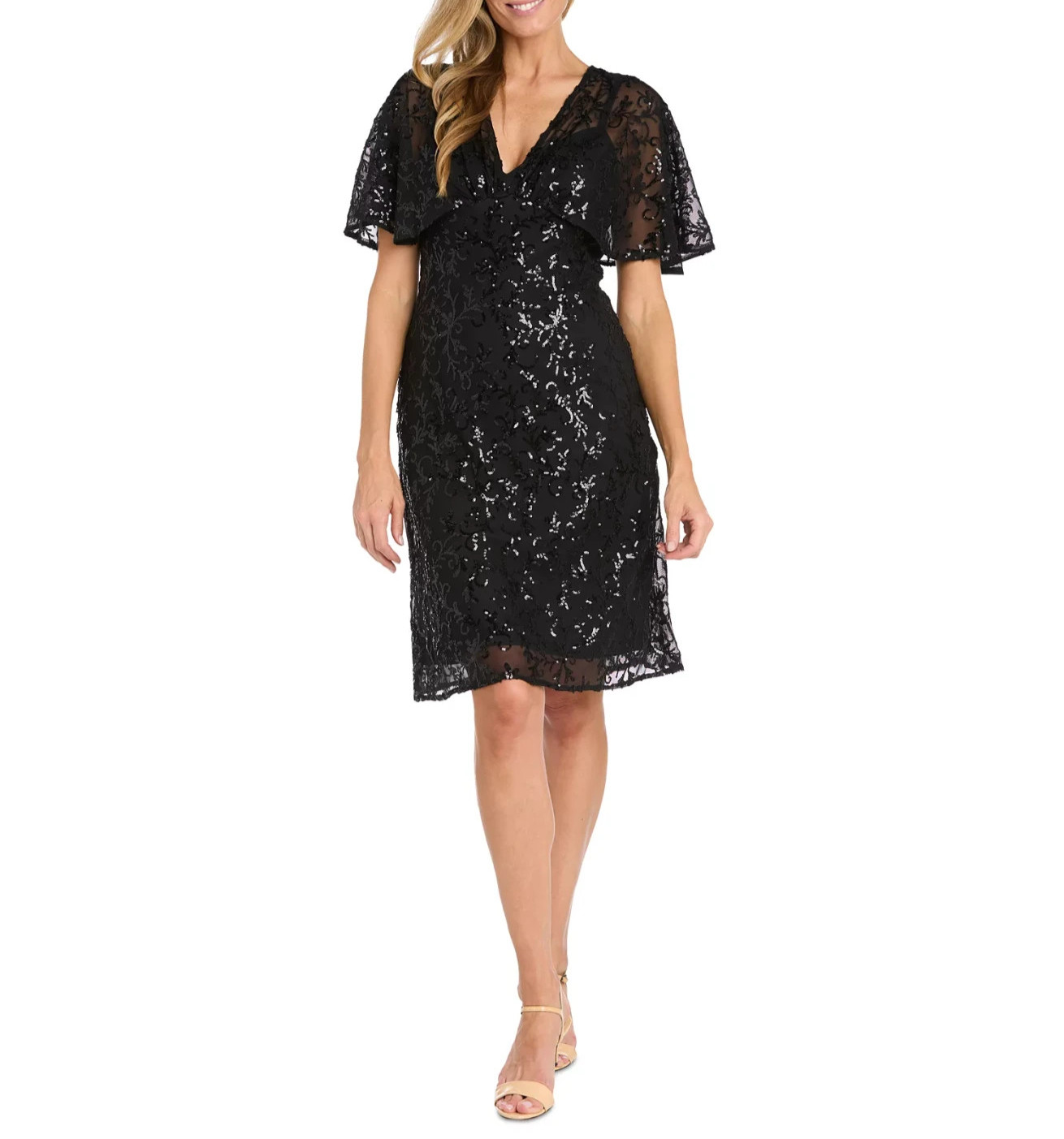 R & M Richards Women's Sequinned Flutter-Sleeve Cocktail Dress MSRP $179