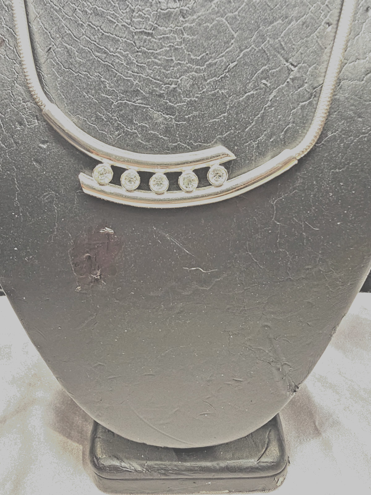 VTG Sarah Coventry Silver‑Tone Curved Bar Clear Crystal Necklace Snake Chain VTG Sarah Coventry Silver‑Tone Curved Bar Clear Crystal Necklace Snake Chain