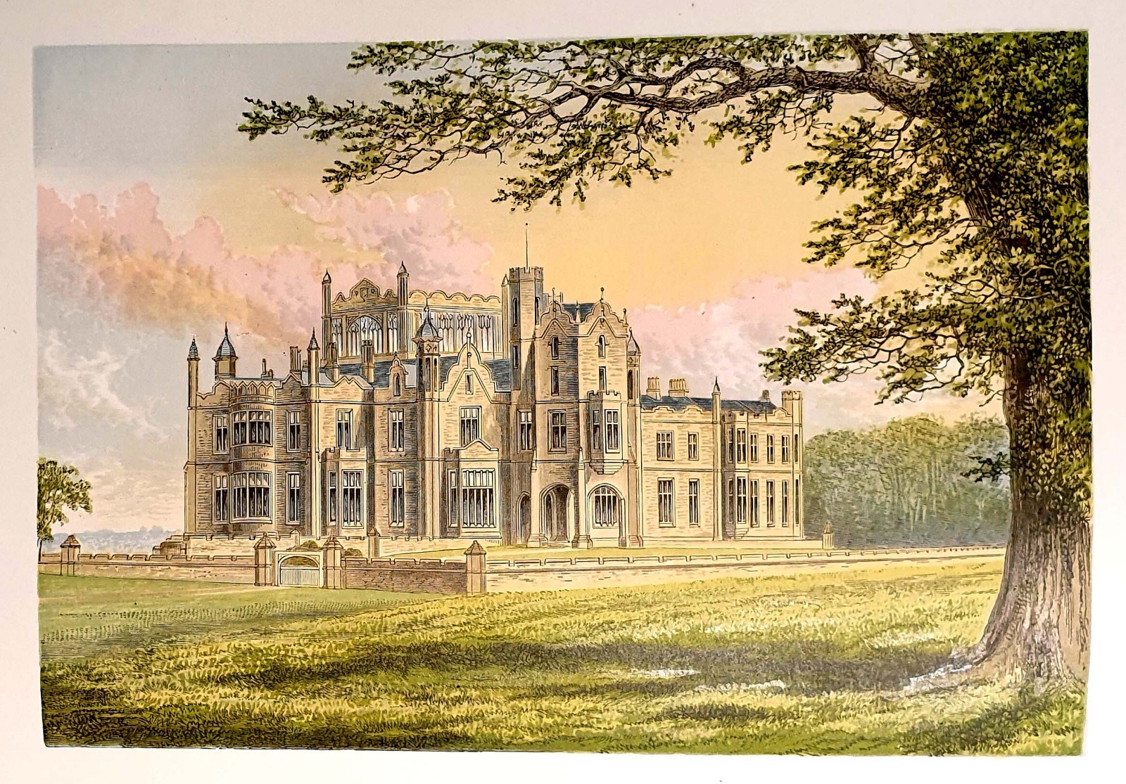 Stourton Castle 1880 English Antique Chromolithograph Victorian Architecture 2