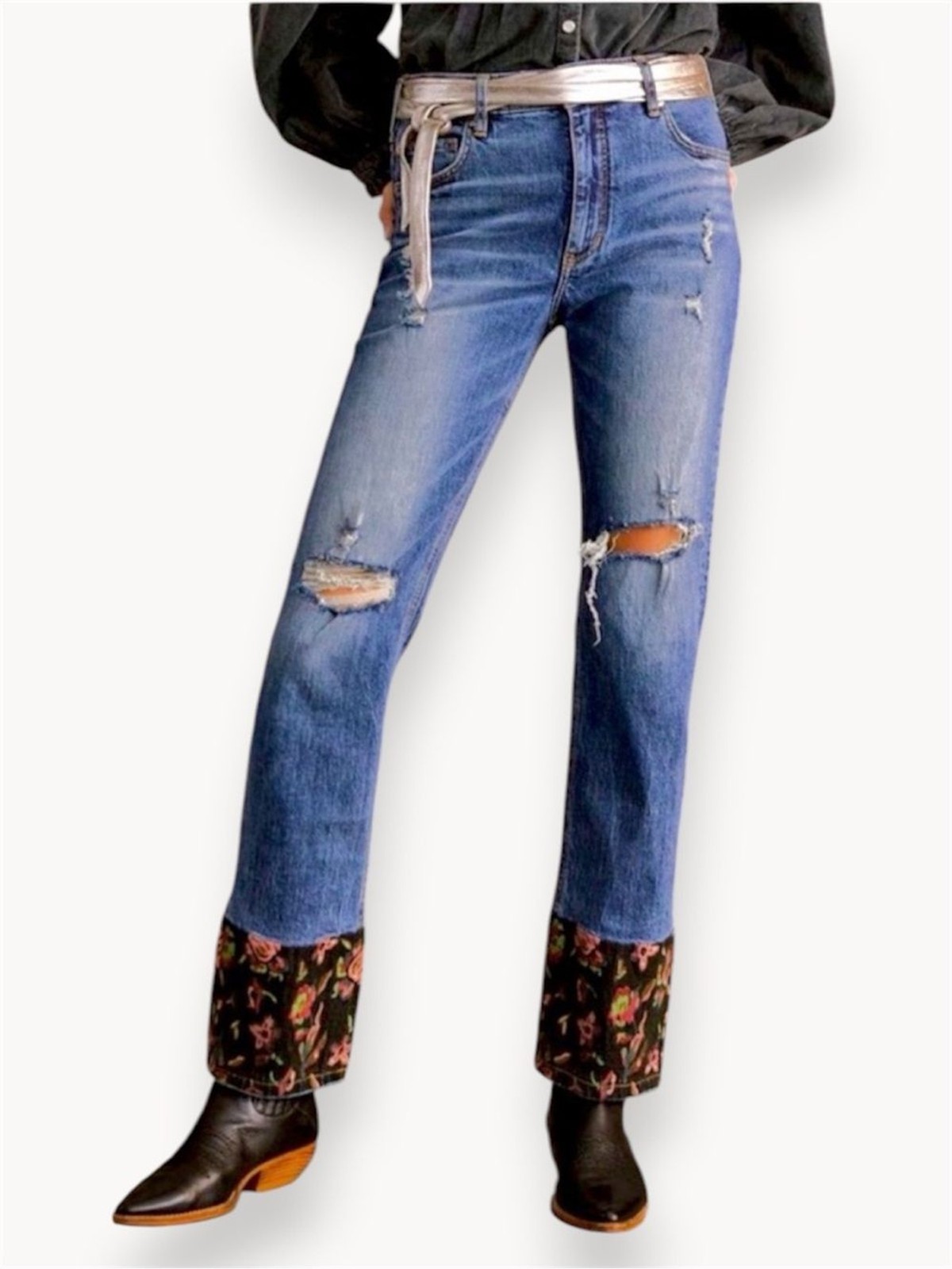 Anthropologie Pilcro “Vintage Straight” Jeans with Floral Cuff