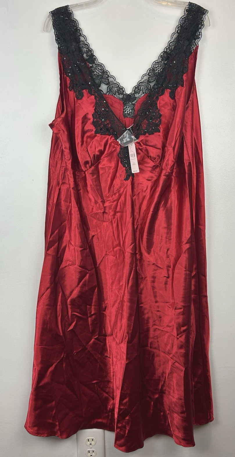 Cacique Babydoll Nightgown Womens 22 Red Silky Satin Lace Sexy Whimsigoth New