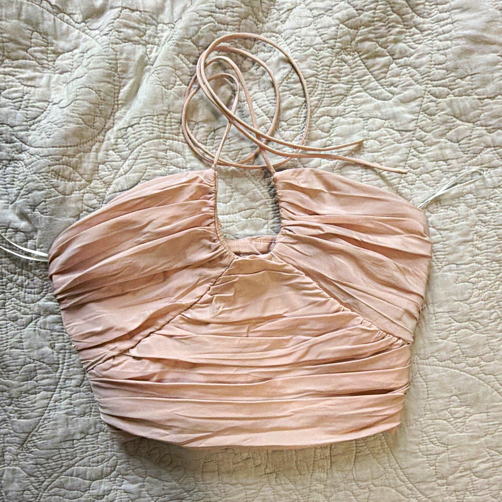 Zara Women’s Pink Ruched Halter Tie Cropped Crop Top Solid Size S