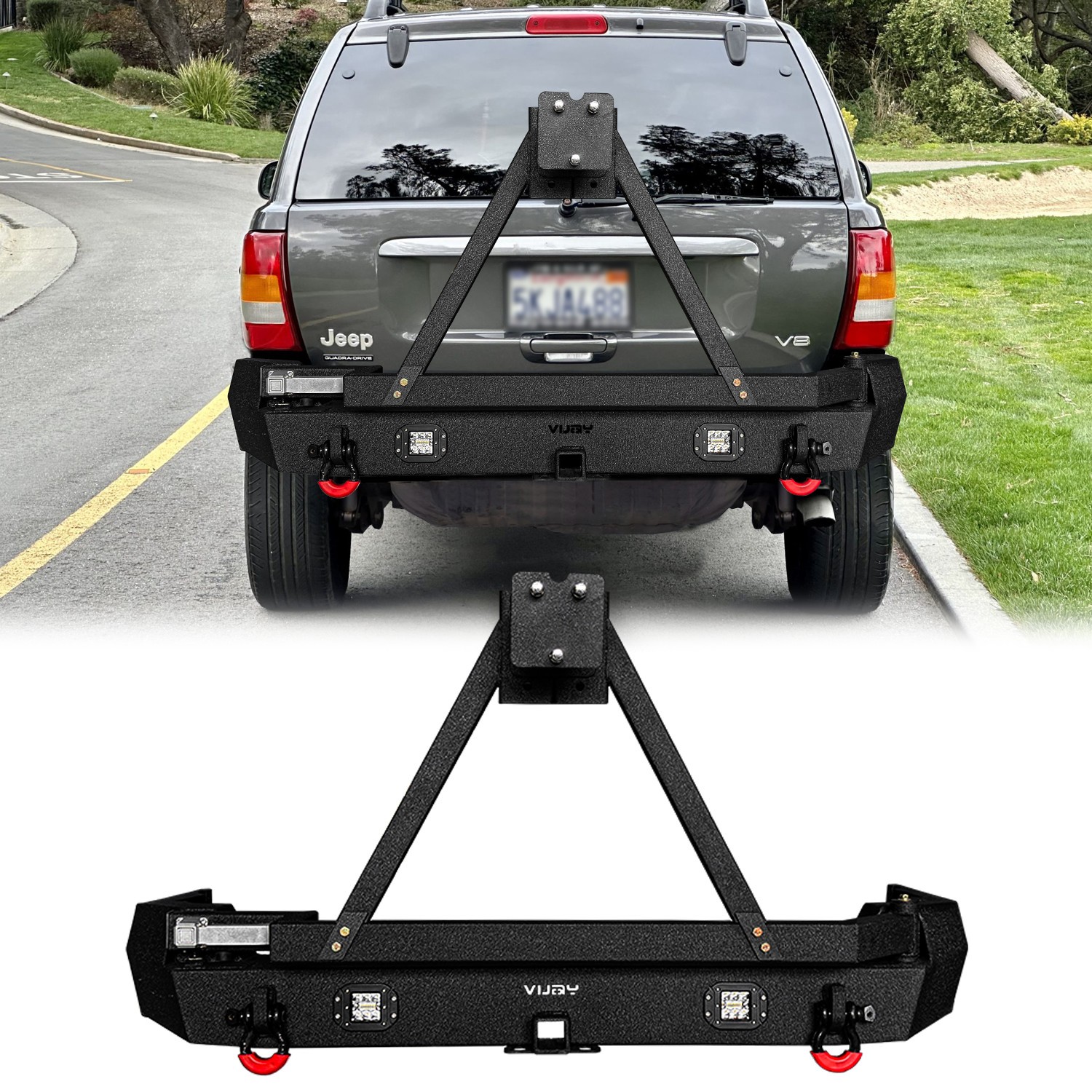 Vijay For1999-2004 Jeep Grand Cherokee WJ Steel Rear Bumper W/Spare Tire Carrier