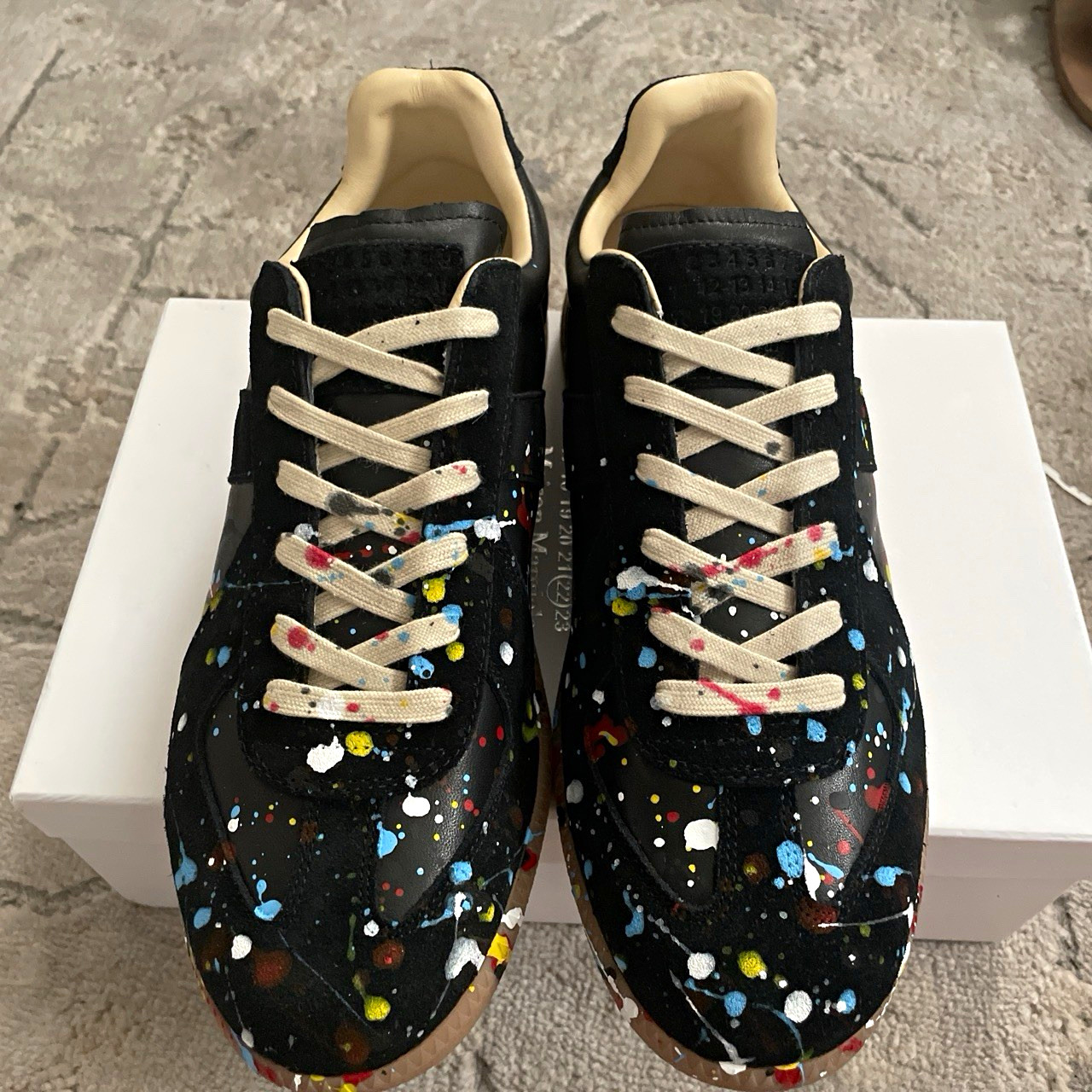 Maison Martin Margiela Men’s Paint Splatter Lace-Up Sneakers Black 10.5 Maison Martin Margiela Men’s Paint Splatter Lace-Up Sneakers Black 10.5