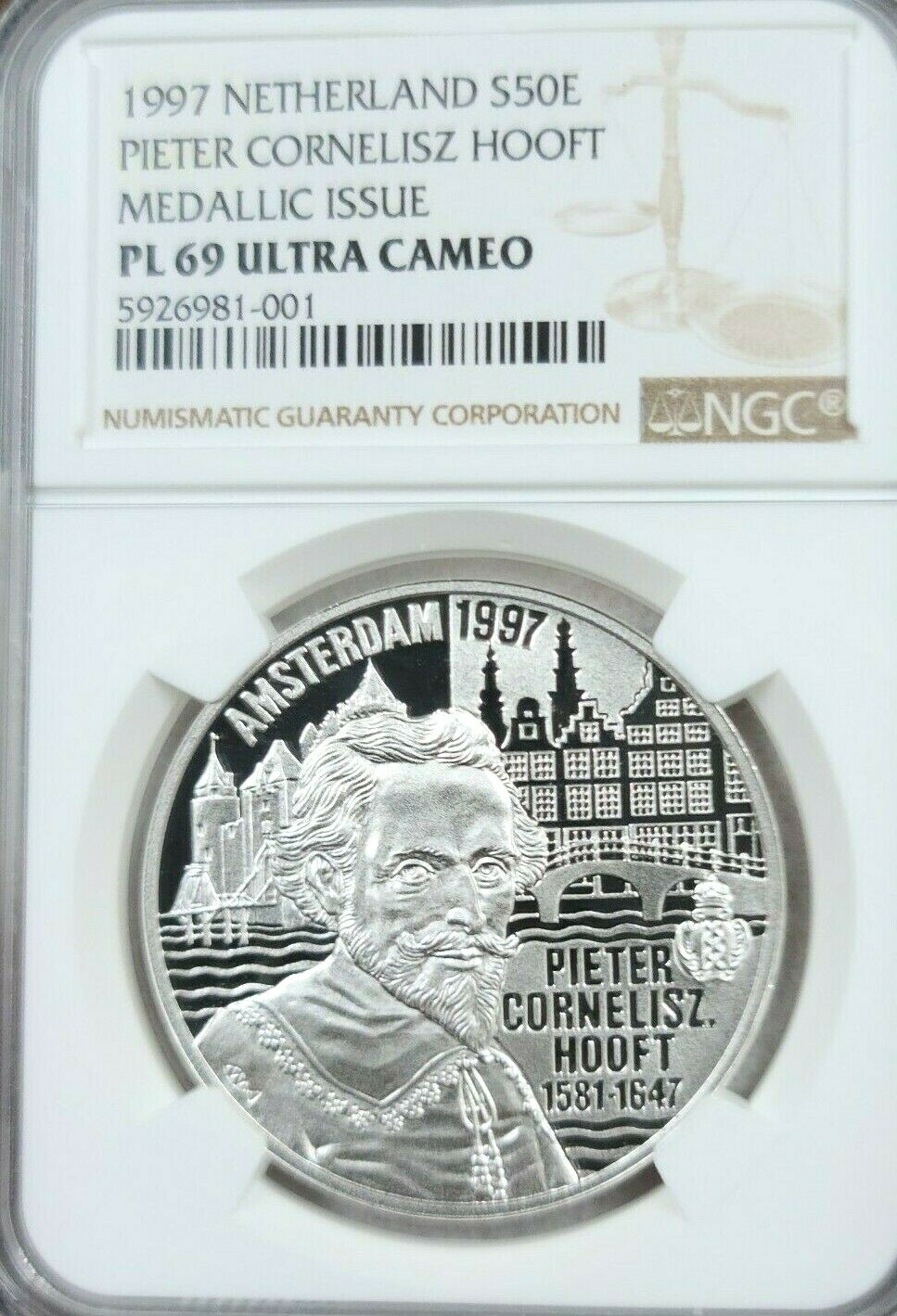 1997 NETHERLANDS SILVER 50 EURO PIETER CORNELISZ NGC PL 69 ULTRA CAMEO TOP POP 1997 NETHERLANDS SILVER 50 EURO PIETER CORNELISZ NGC PL 69 ULTRA CAMEO TOP POP