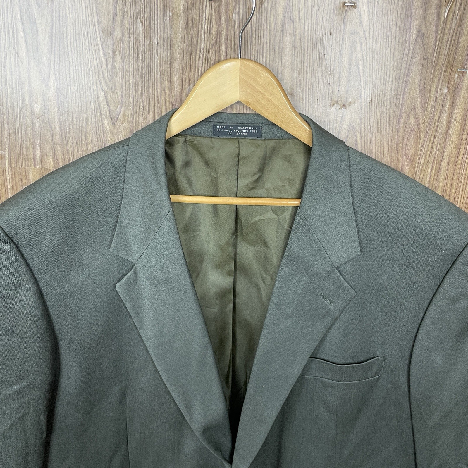 Jean-Baptiste Caumont Blazer Jacket Mens 48L Green Solid 100% Wool Three Buttons
