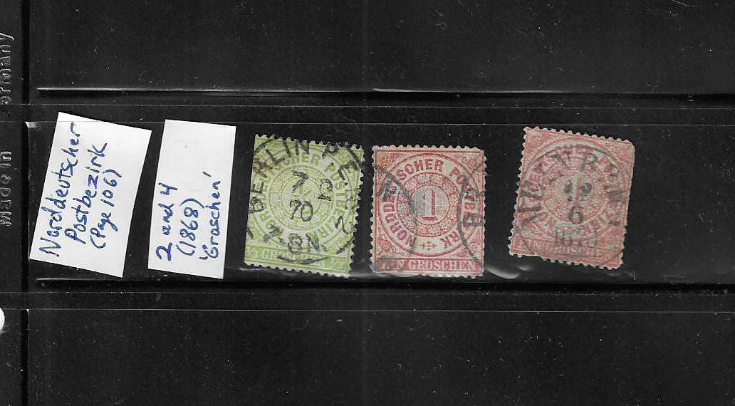 NORTH GERMANY NORDDEUTSCHER 1868 lot of 3 stamps SC#2  1/3gr, # 4 1gr Used
