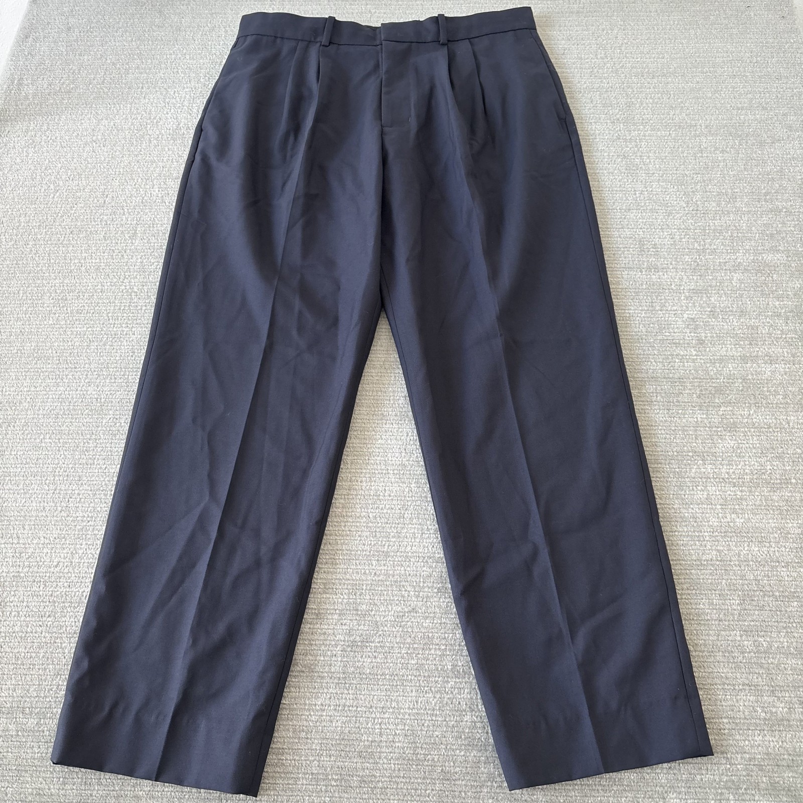 Madewell Double Pleated Trousers Mens 34x30 Navy Blue Wool Blend Straight Leg