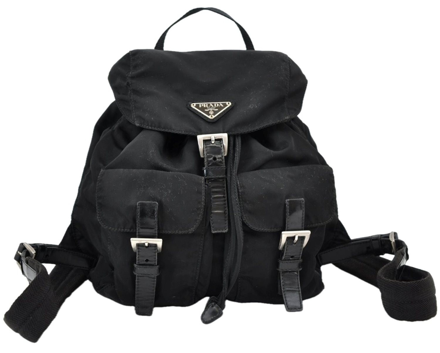 Authentic PRADA Nylon Leather Backpack Purse Black AC980