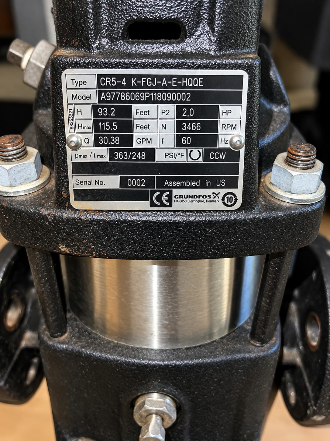 Grundfos CR5-4 K-FGJ-A-E-HQQE 2HP Vertical Multistage Pump 30.38 GPM