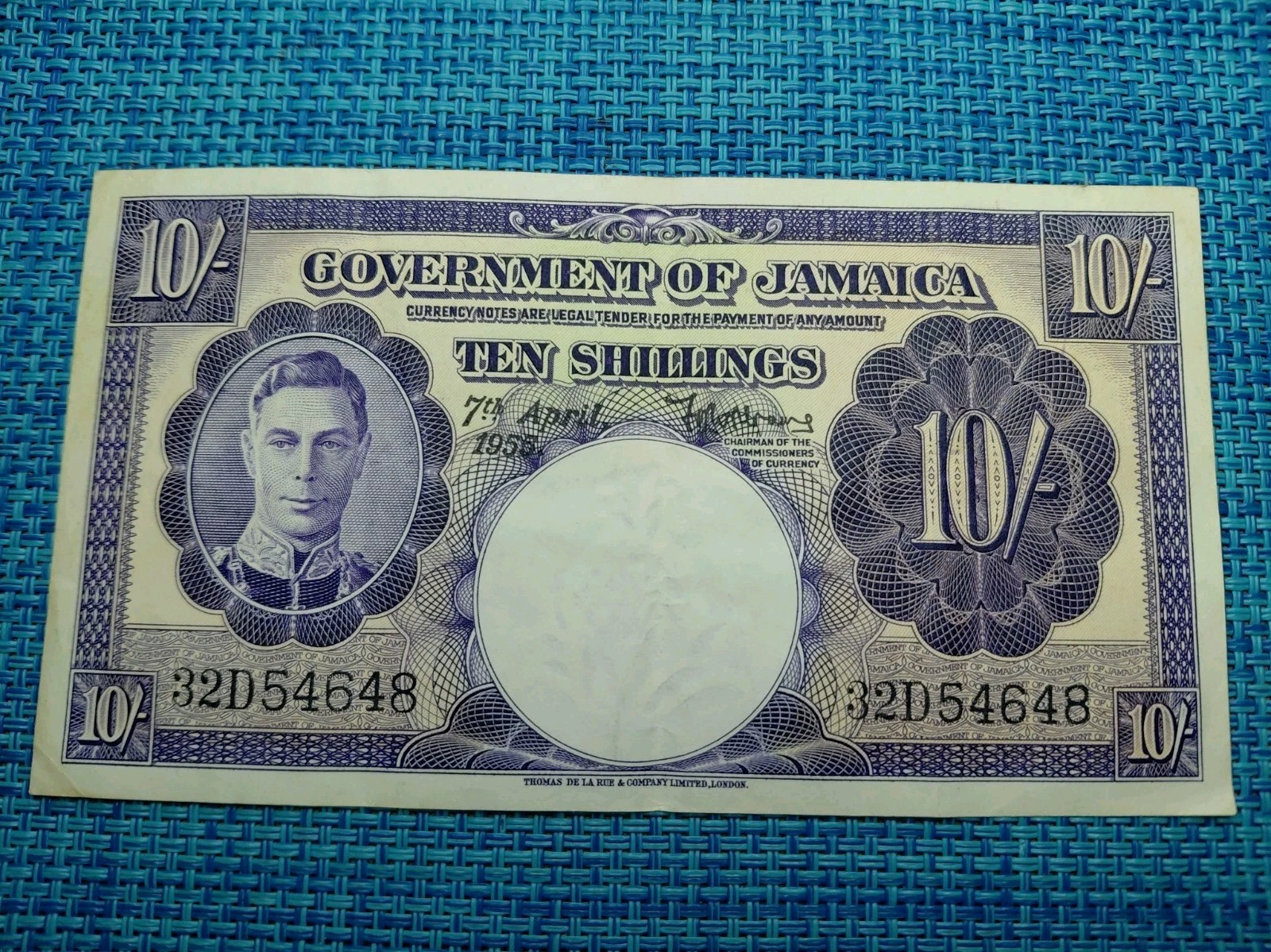 🇯🇲 Jamaica 10 shillings 1955 P-39 XF Crisp   Banknotes 091926-2