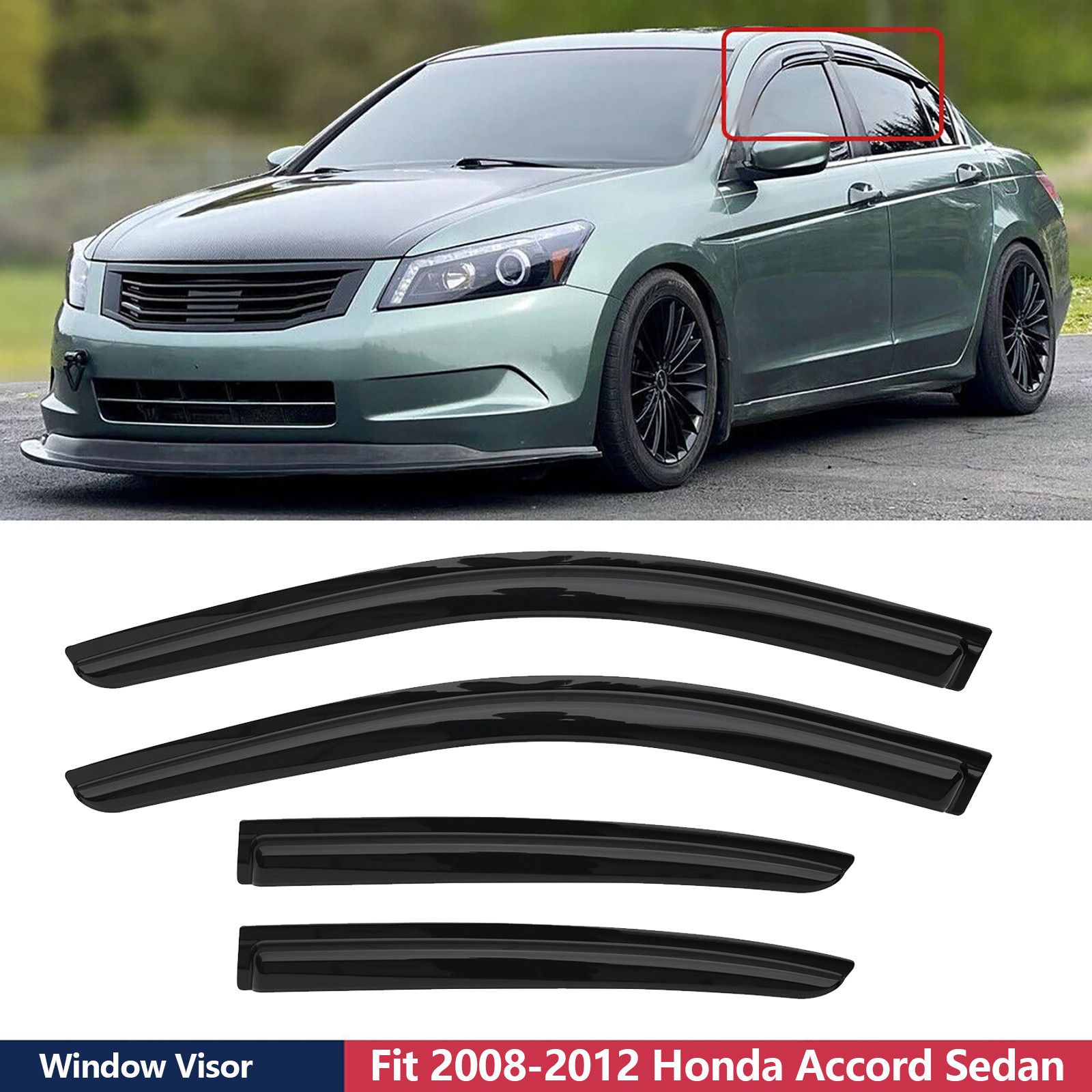 Fit 2008-2012 Honda Accord Sedan Mugen Style Window Vent Visor Rain Guards Shade