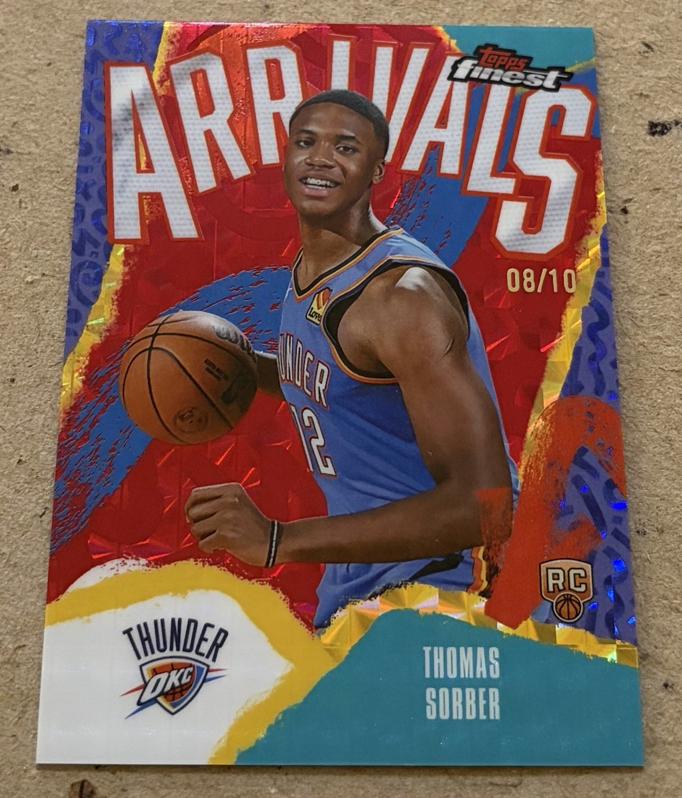 25/26 Finest #A-15 Thomas Sorber Arrivals Red Refractor RC 8/10 Thunder
