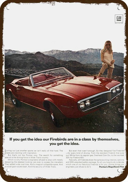 1967 PONTIAC FIREBIRD CONVERTIBLE Car Vintage Look DECORATIVE REPLICA METAL SIGN