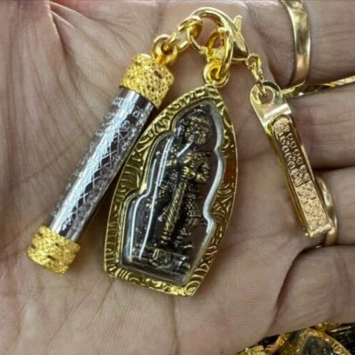Giant God Wessuwan Gold Micron Takrut Diamond Armor Pendant Thai Buddha Amulet