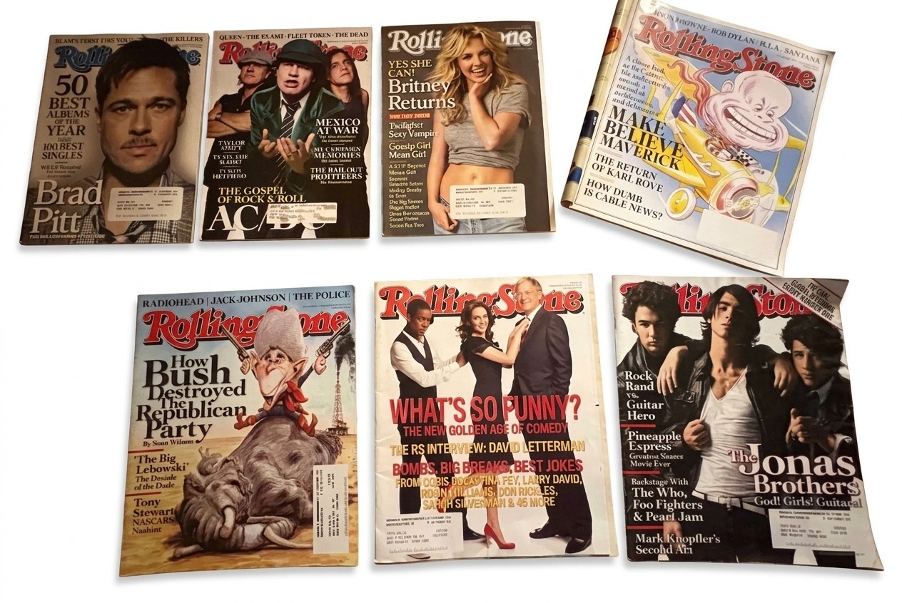 2008 Rolling Stone Magazines (Lot of 7) -B. Pitt, AC/DC, B.Spears, Jonas Bros