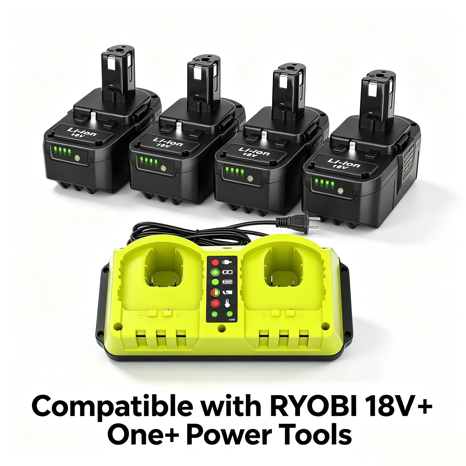 4 Pack 18V 8.0Ah Battery & Dual Charger Kit for Ryobi 18 Volt One+ Batteries