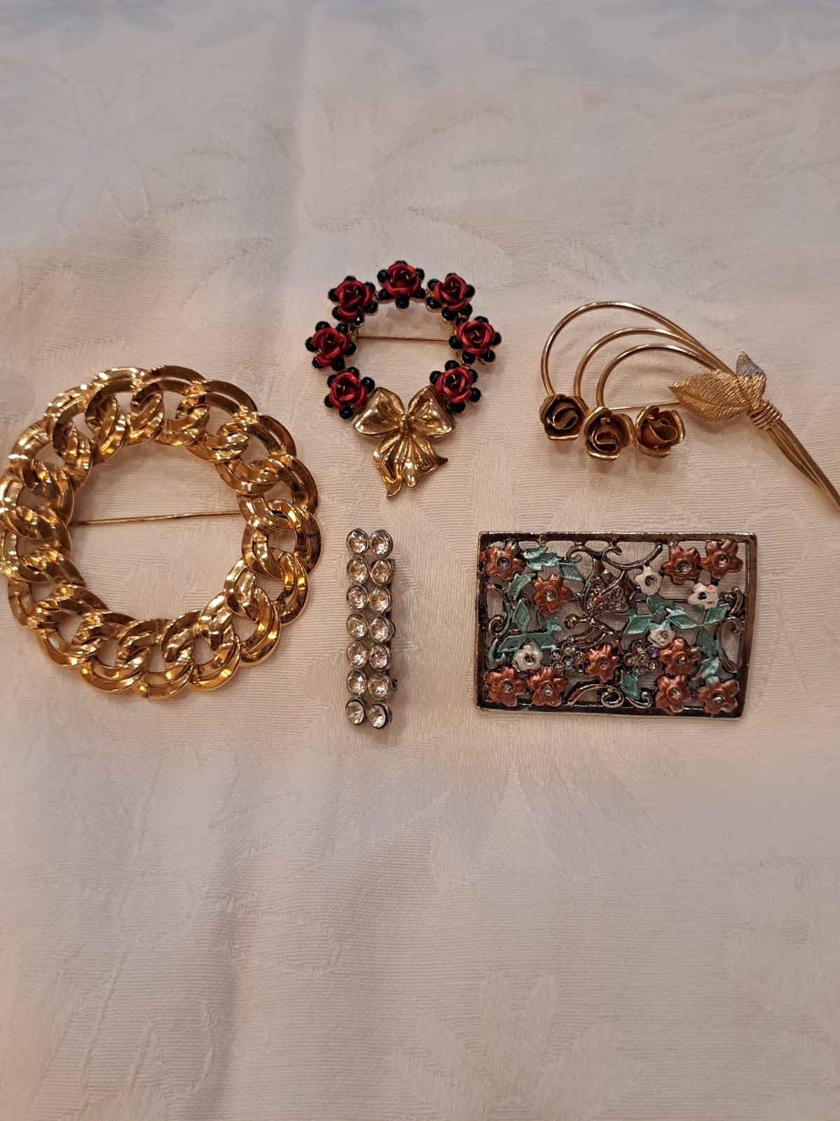 Lot of 5 Vintage Brooch One Signed Monet One Signed Avon