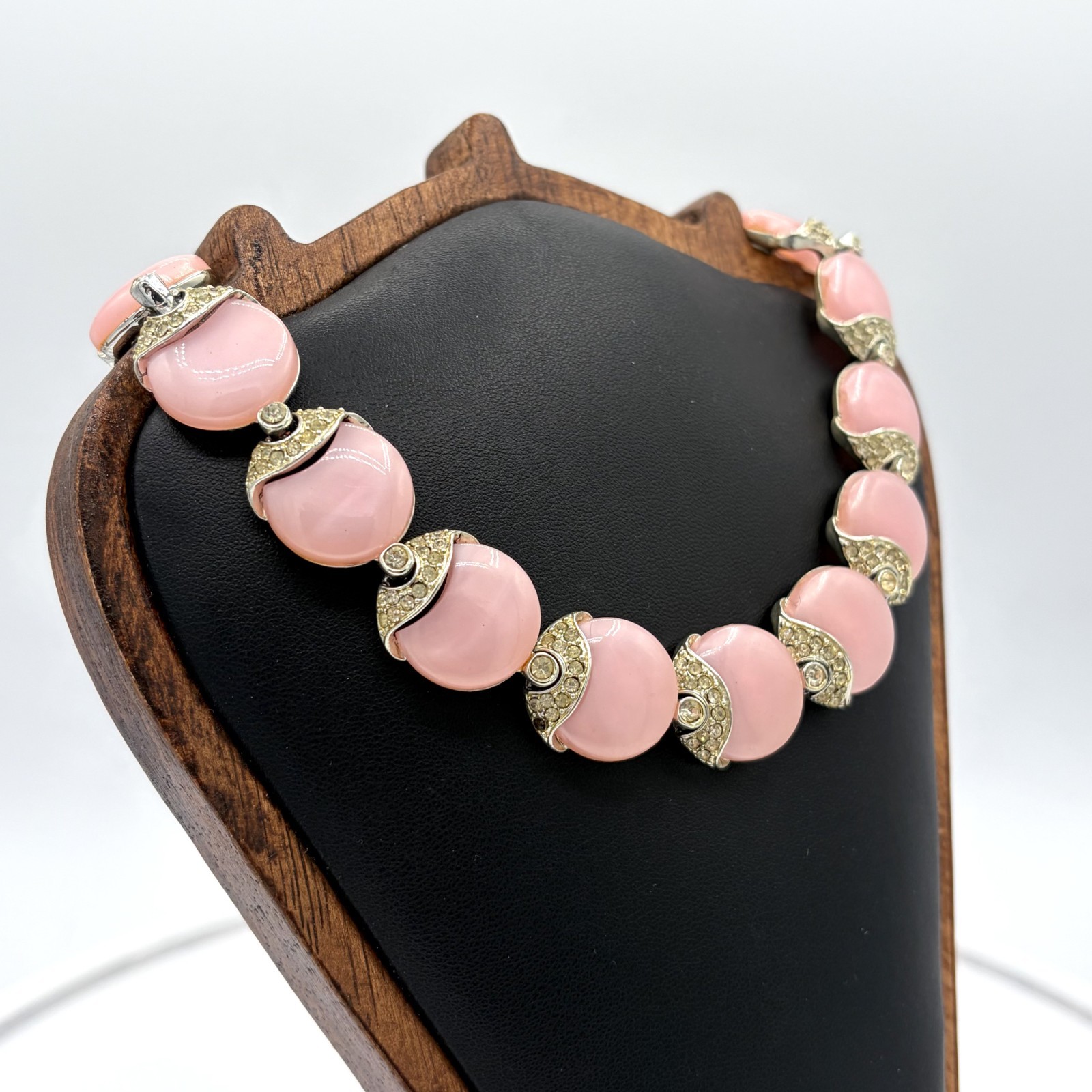 Vintage KRAMER 1950s Silver Toned Pink Cabochon Rhinestone Choker-“ AS IS” Vintage KRAMER 1950s Silver Toned Pink Cabochon Rhinestone Choker-“ AS IS”