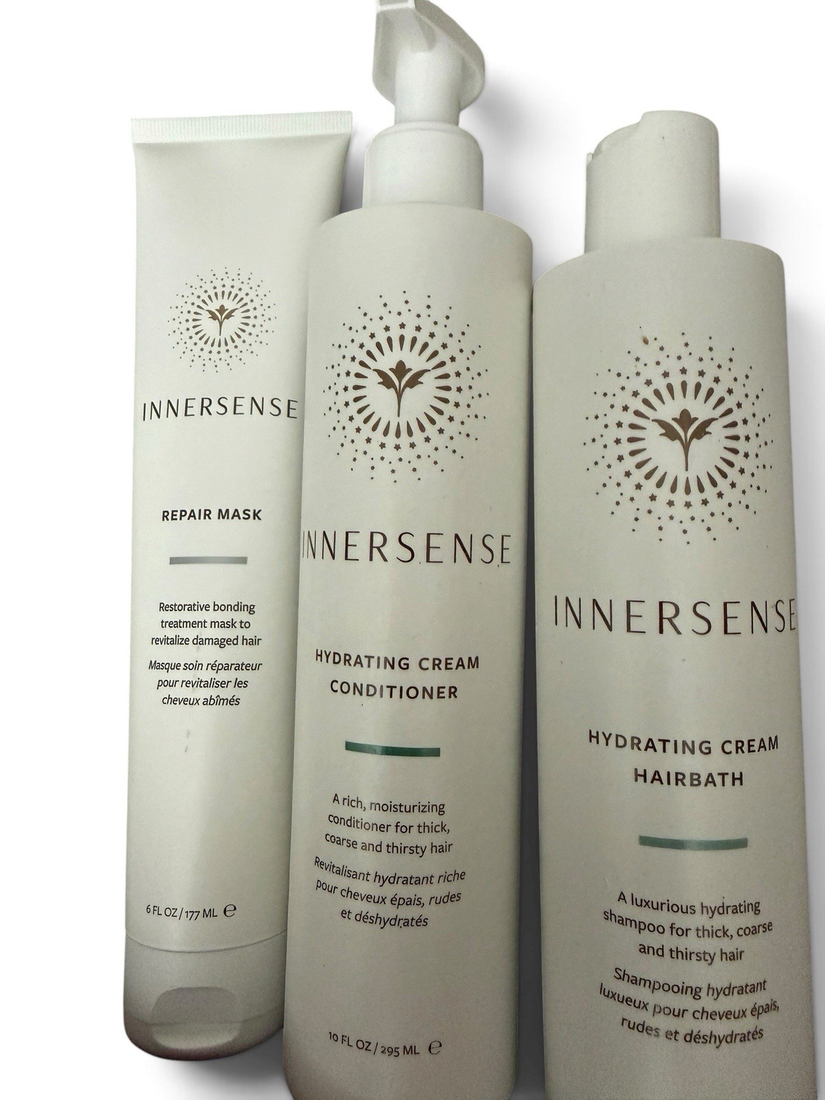 3 PACK Innersense Hydrating Hairbath Shampoo, Conditioner 10 oz + Repair Mask 3 PACK Innersense Hydrating Hairbath Shampoo, Conditioner 10 oz + Repair Mask