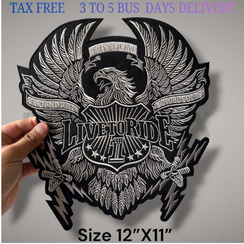 Large Eagle Live to Ride Motorcycle Jacket/Vest Back Embroidered Patch