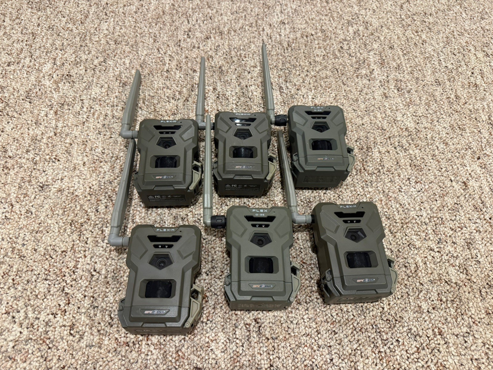 Lot of 6 Spypoint cameras. 3 Flex M and 3 G36. Lot of 6 Spypoint cameras. 3 Flex M and 3 G36.