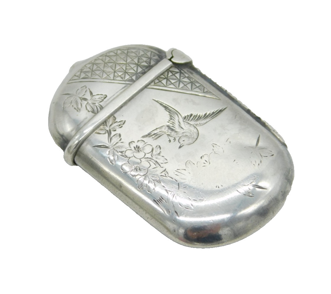 Victorian Sterling Silver Aesthetic Swallow Vesta Case Antique 1881 Birmingham