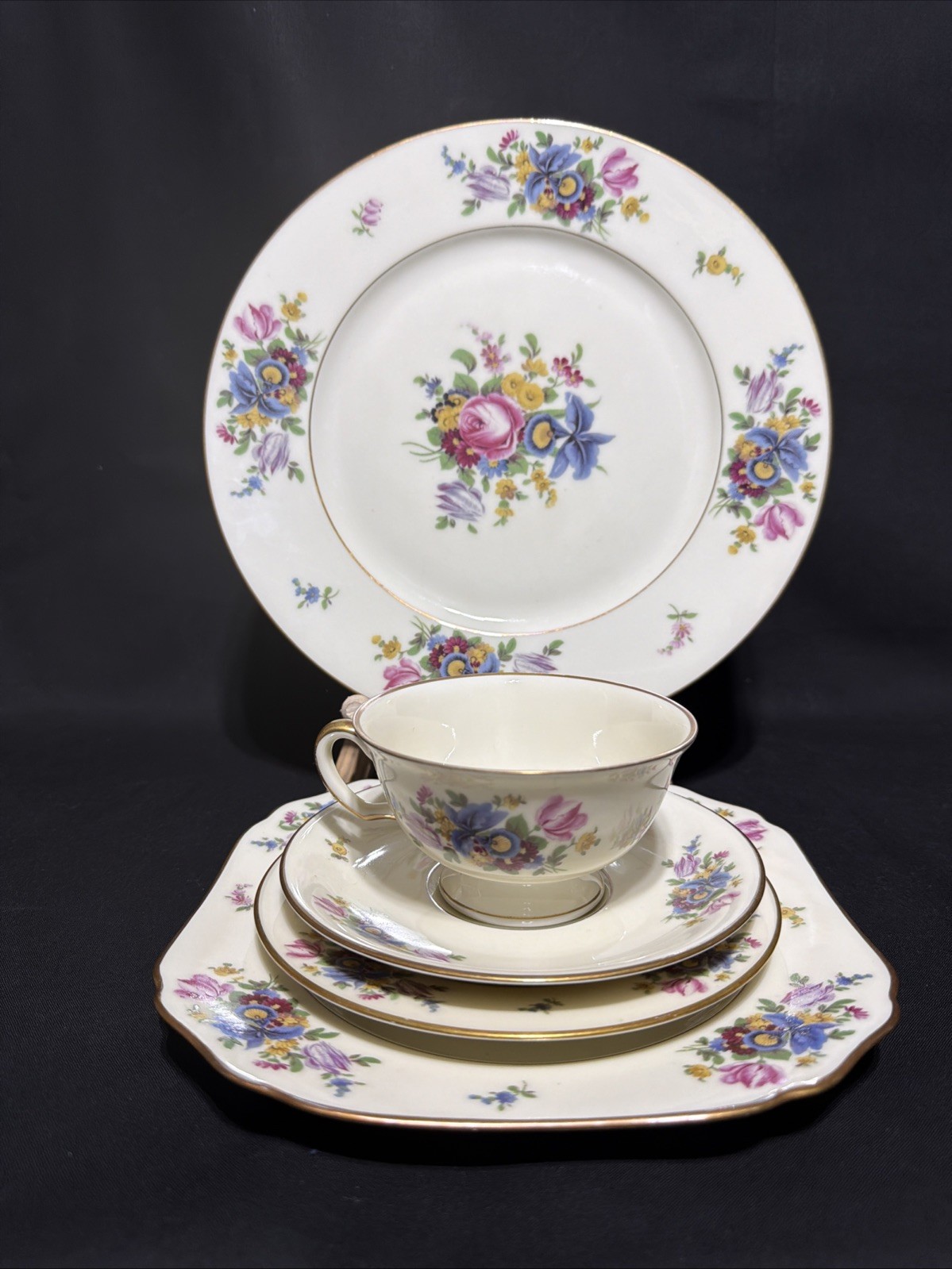 Vintage Meissen Black Knight Bavaria Floral 5‑Piece Place Setting