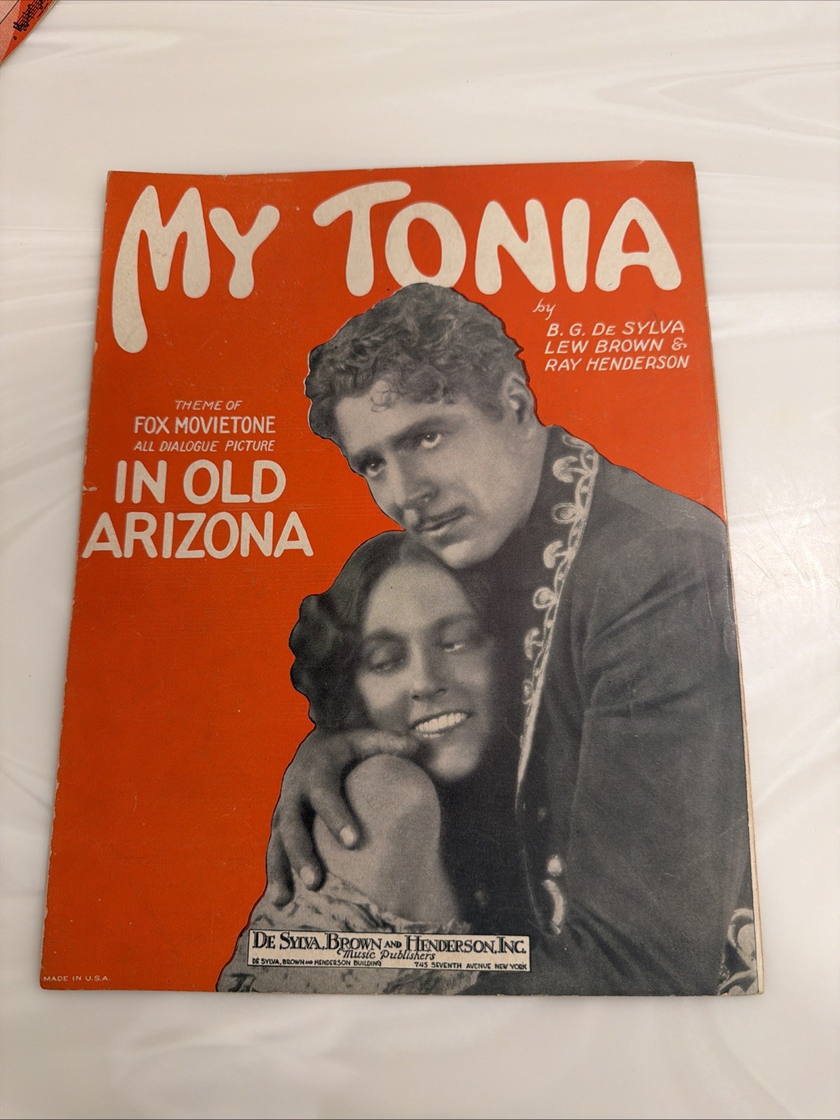 1929 My Tonia Sheet Music In Old Arizona Fox Movietone Warner Baxter Vintage 1929 My Tonia Sheet Music In Old Arizona Fox Movietone Warner Baxter Vintage