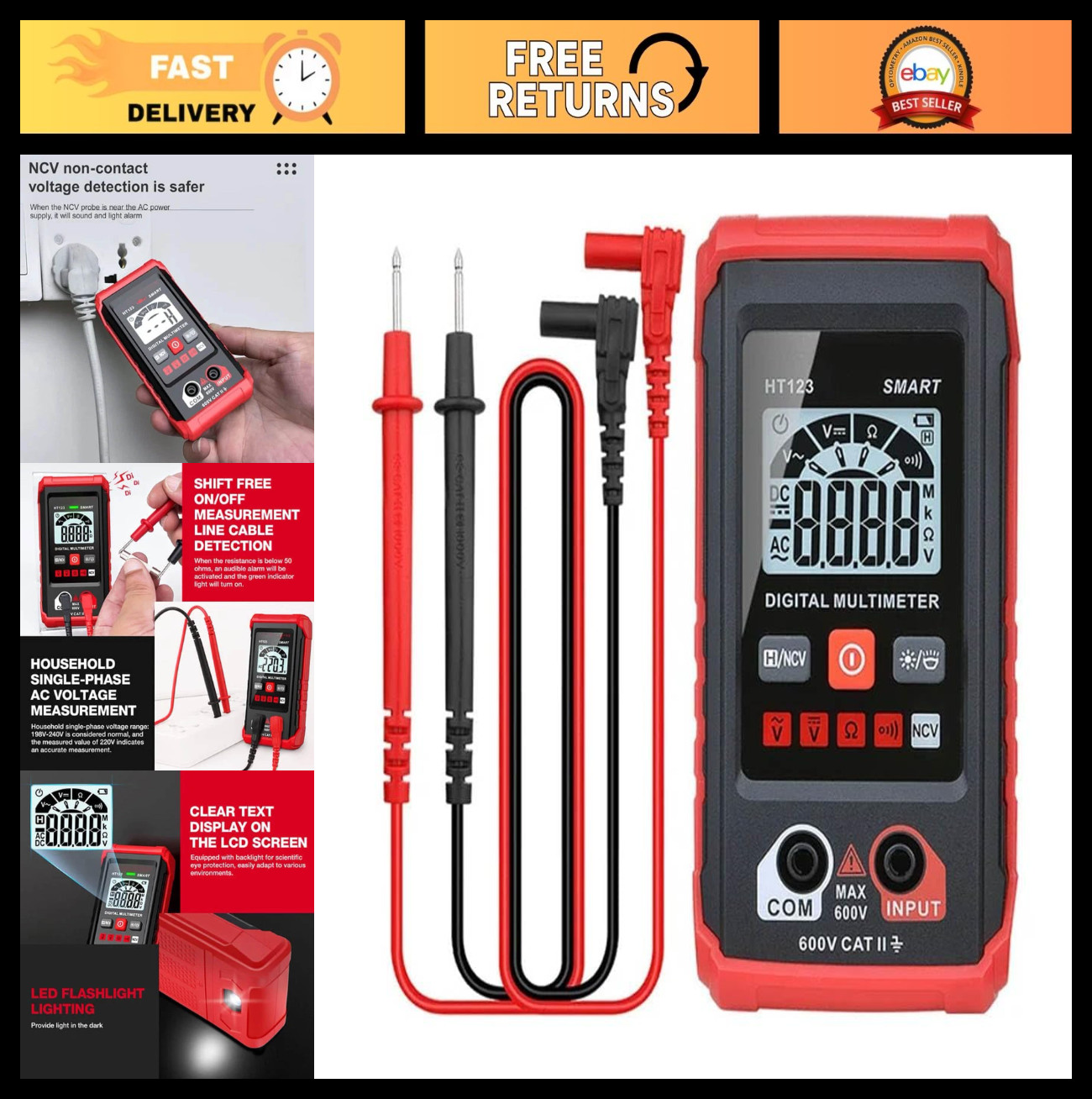 2 PCS Automatic Digital Multimeter 4000 Counts, Smart Voltage Tester with Non-Co
