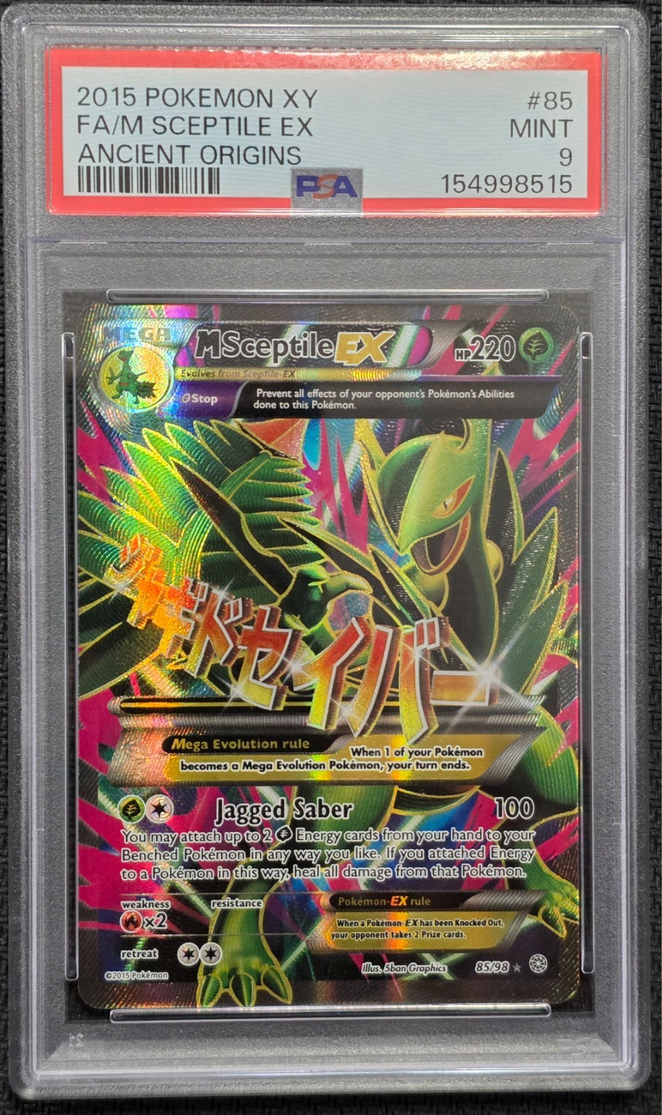 2015 POKEMON XY ANCIENT ORIGINS #85 FULL ART/M SCEPTILE EX PSA 9 NEW CERT