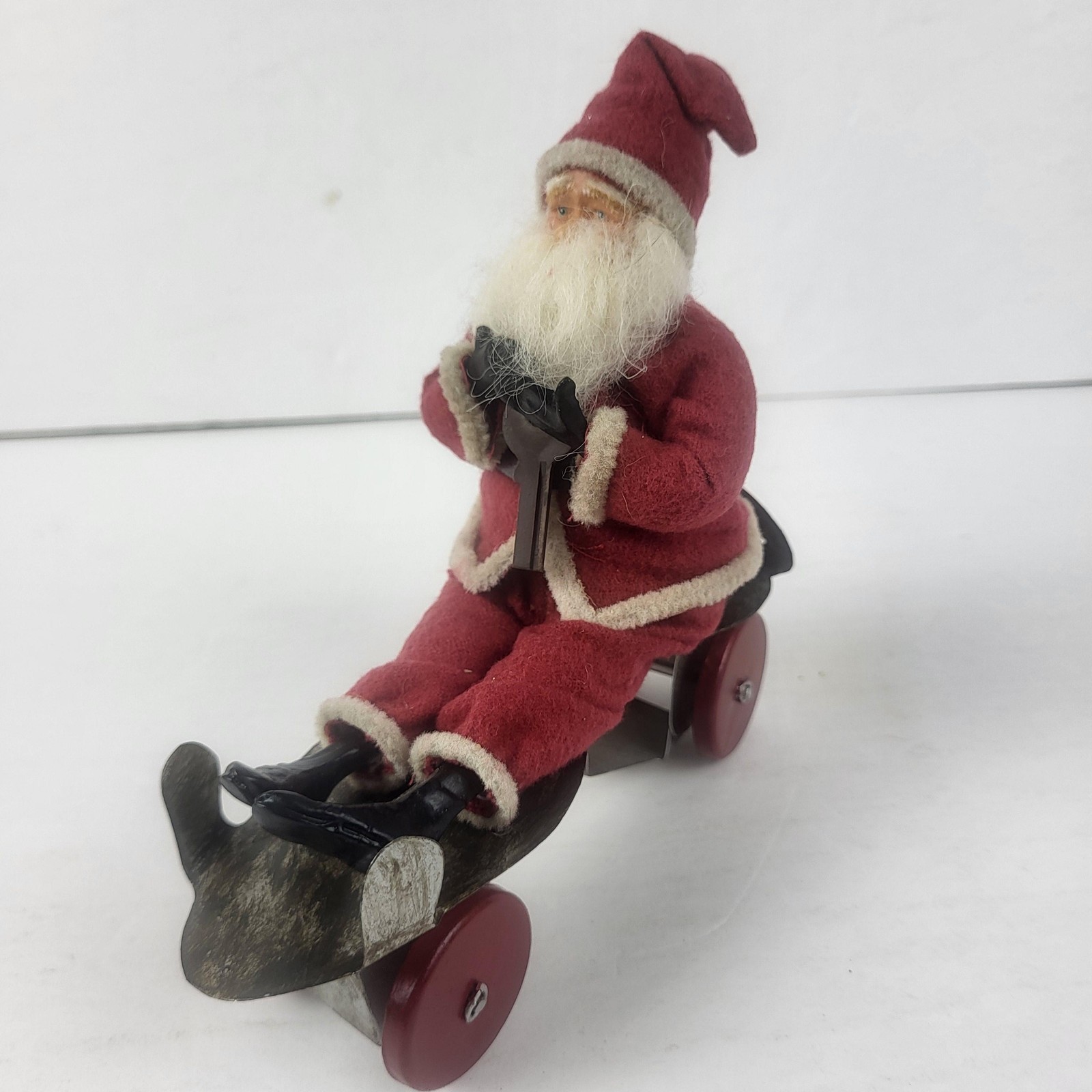 Vintage Lindy Evans Santa Claus Toy On Roller Skate Tin Metal Christmas Decor