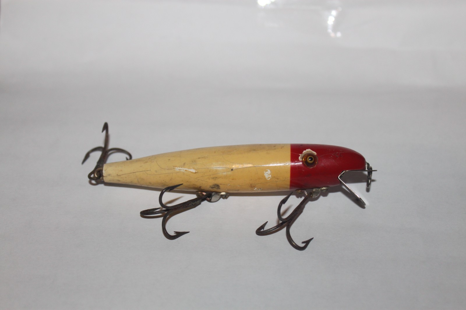 Pflueger Palomine Vintage Wooden Fishing Lure Red Head Glass Eyes 4 1/4''