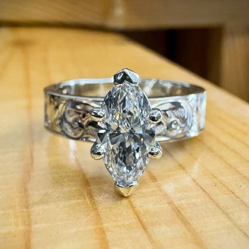 2.81Ct Marquise Cut Moissanite Solitaire Engagement Ring 14K White Gold Plated