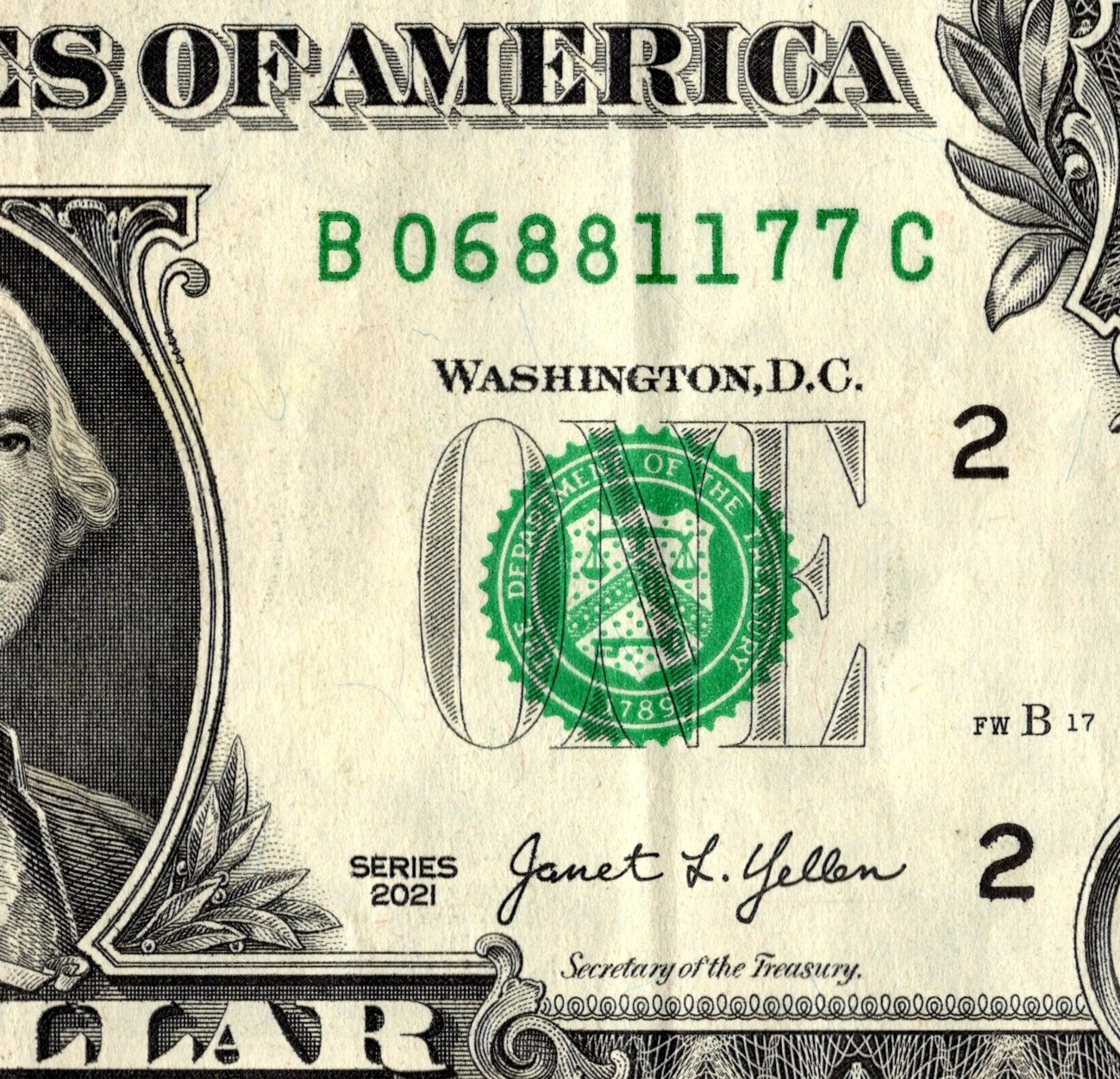 3 Consecutive Pair Fancy Serial Number One Dollar Bill B06881177C