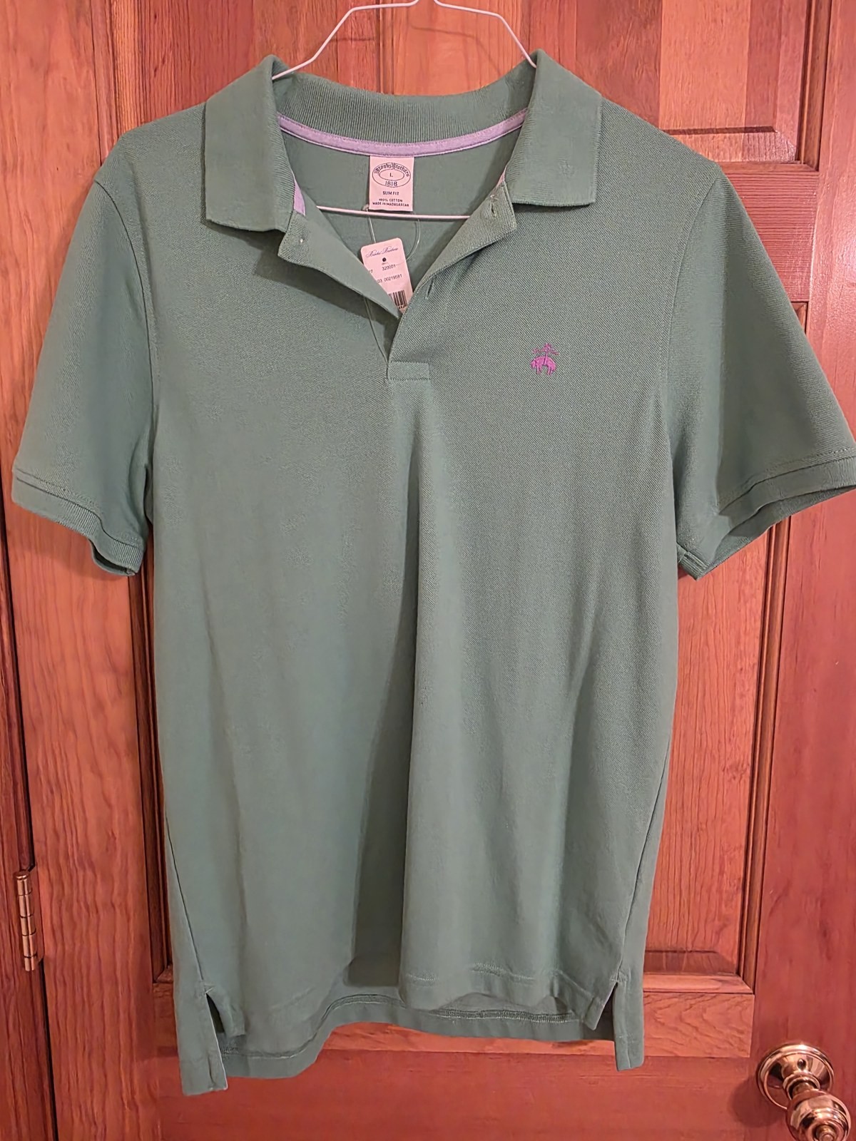 Brooks Brothers Mens Slim Fit Pique Polo Shirt Large Green NWT 100% Cotton