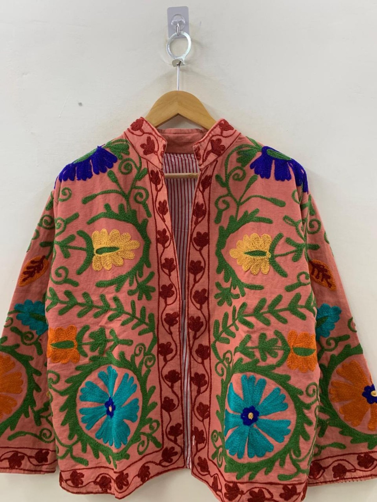 Handmade Floral Velvet Suzani Jacket, Embroidered Boho Coat