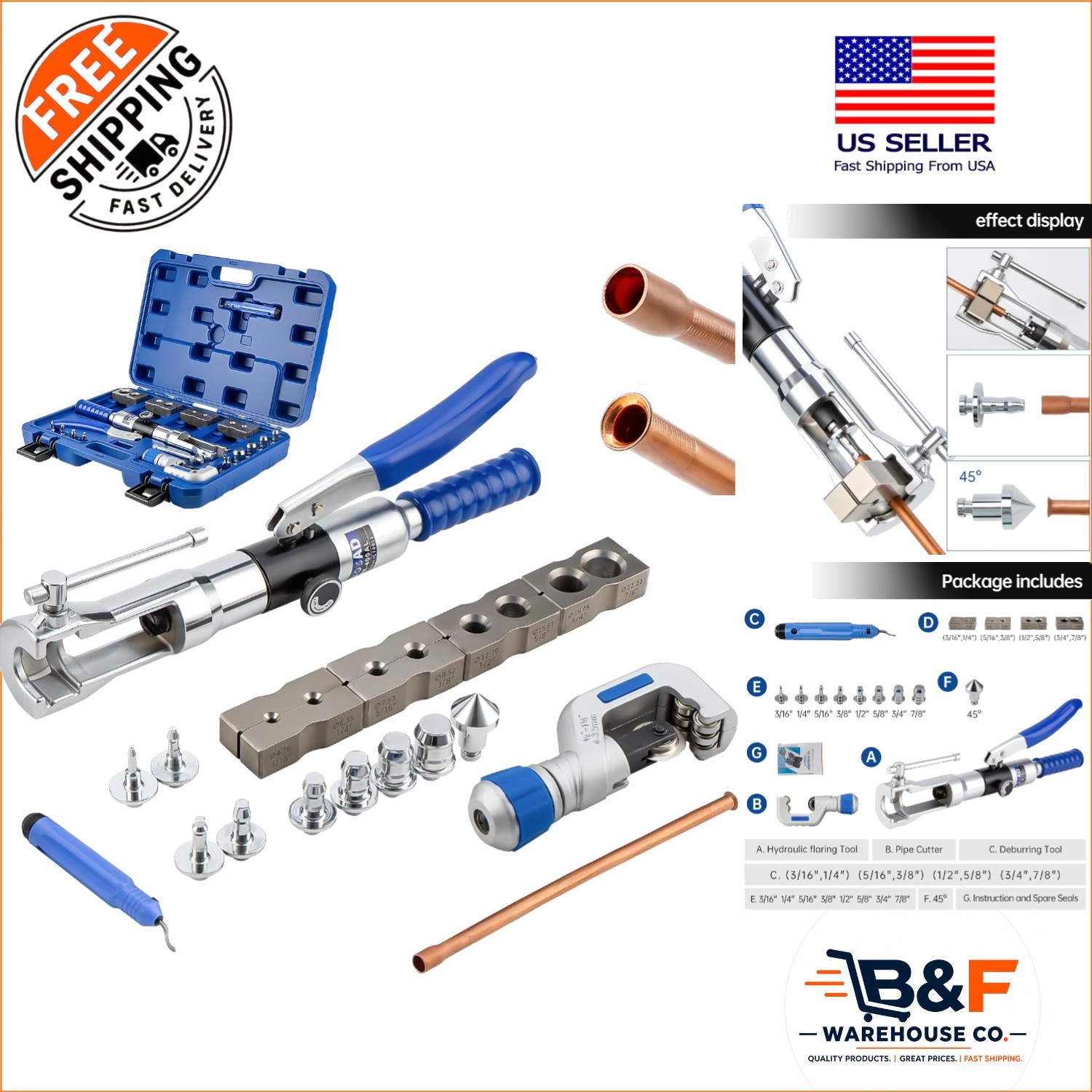 Deluxe Hydraulic Flaring Tool Kit for 3/16 to 7/8 Inches - Lightweight & Durable