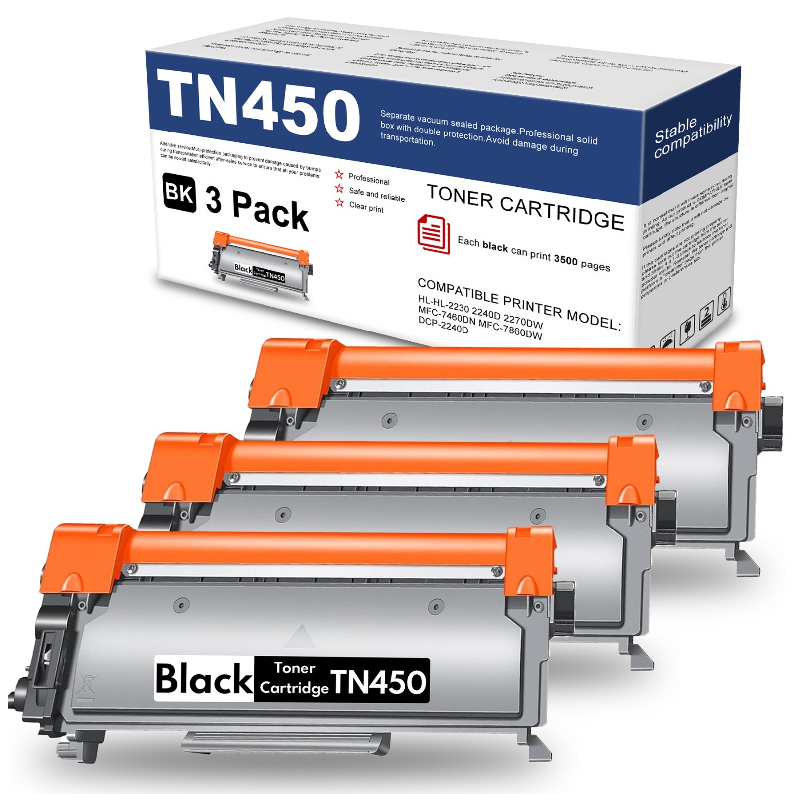 TN 450 Toner Cartridge Black Replacement for Brother TN450 TN420 Toner 2840 2940