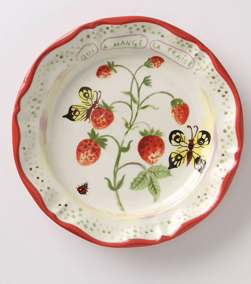 rare Anthropologie Nathalie Lete Strawberry dinner plate Butterfly Ladybug