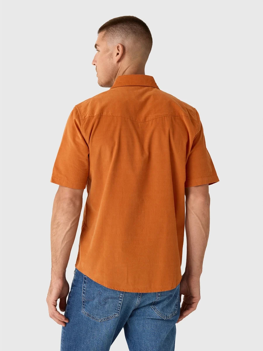 Criquet Men\'s Short Sleeve Corduroy Pearl Snap Shirt - M / Burnt Orange
