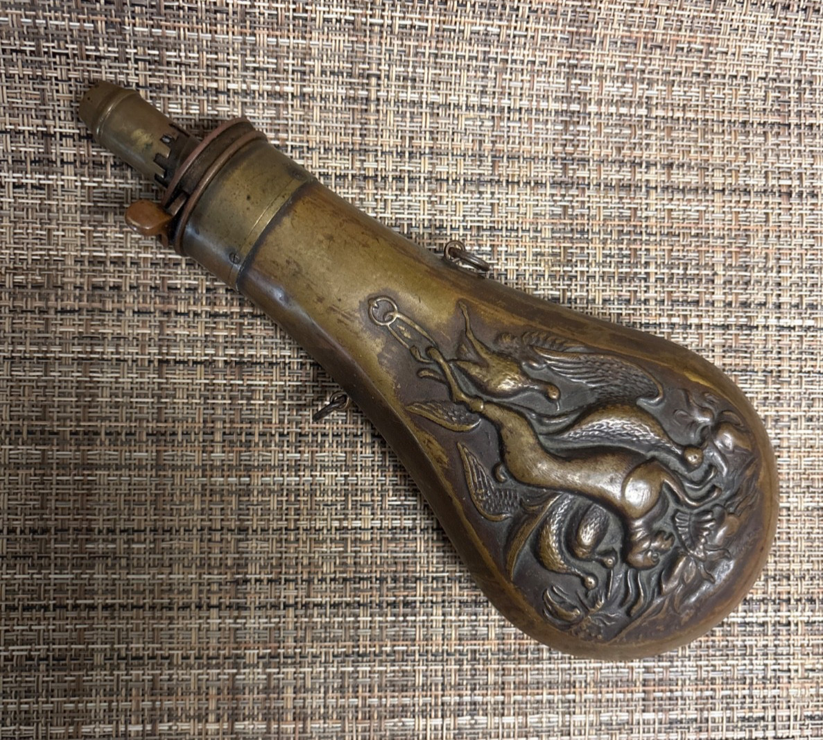 Antique American Flask & Cap Co. Civil War Era Rabbit Powder Flask