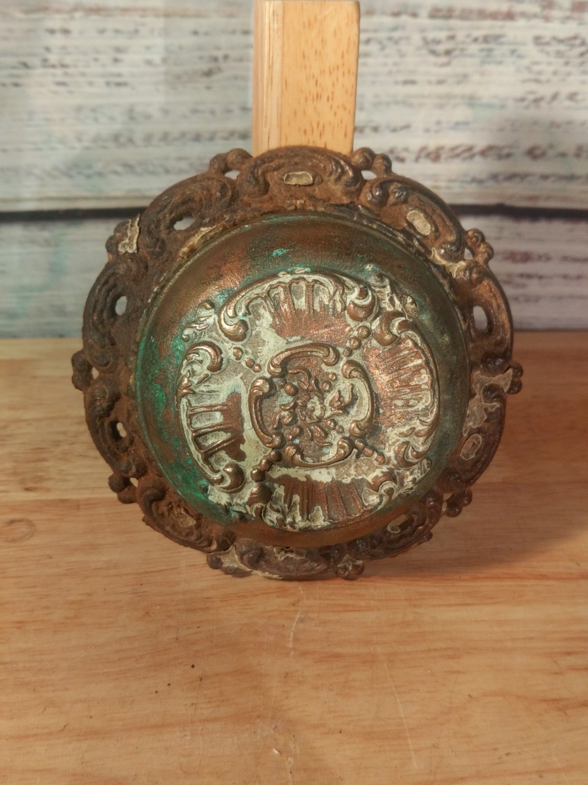 Antique J.F. Wollensak Ornate Victorian Mechanical Doorbell Plate Cast Iron JF 