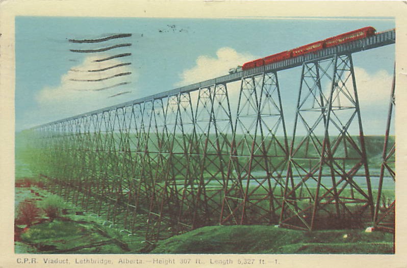 Postcard Canada: CPR Viaduct, Lethbridge, Alberta Posted 1946