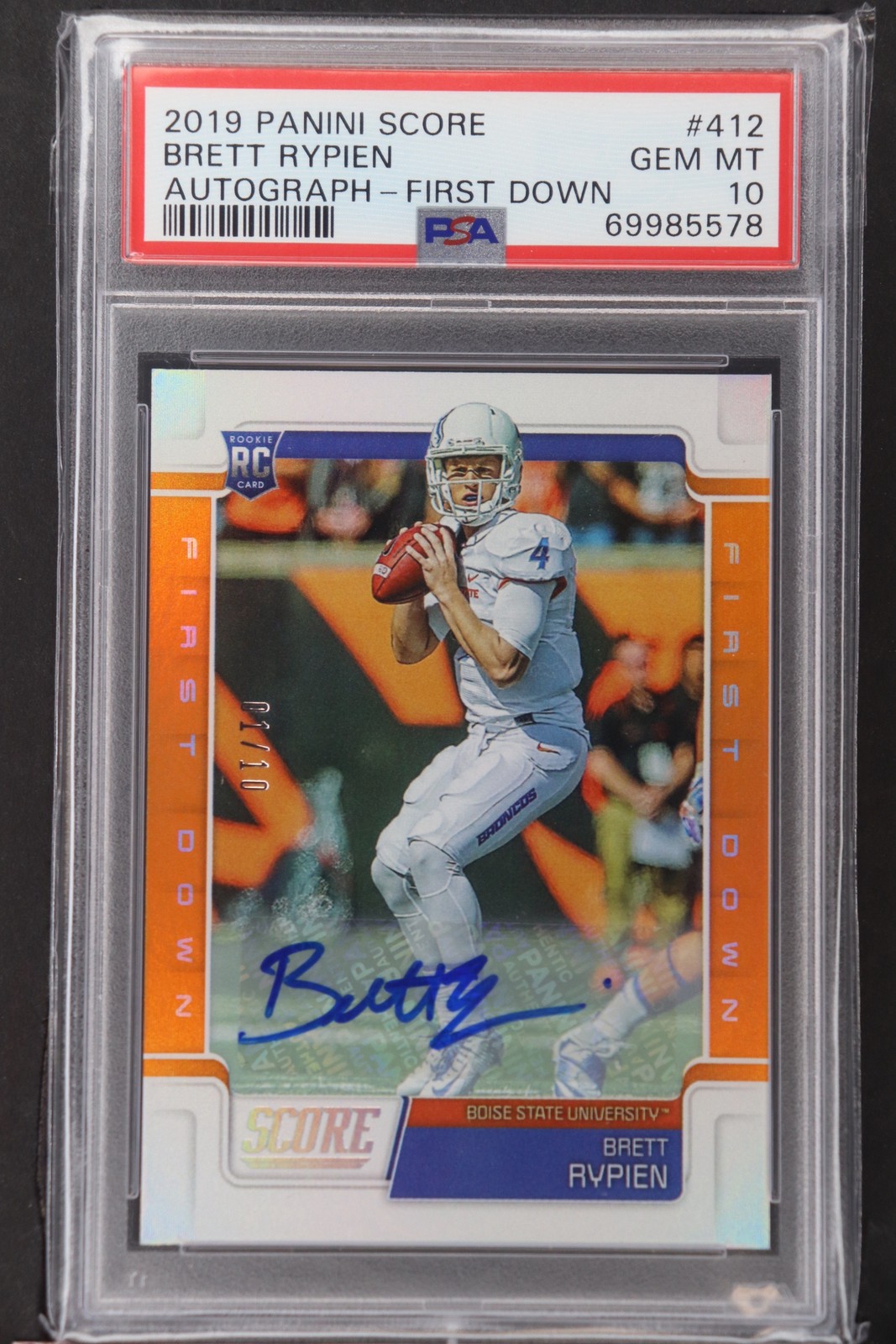 2019 Score Brett Rypien First Down Auto. 1/10 #412 Denver Broncos PSA 10 2019 Score Brett Rypien First Down Auto. 1/10 #412 Denver Broncos PSA 10