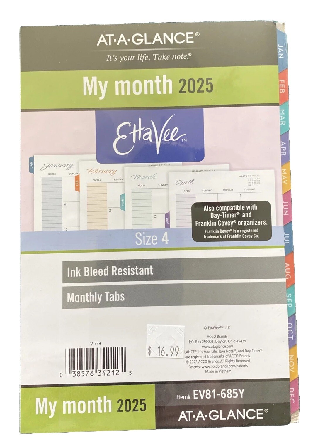 At A Glance My Month 2025 Etta Vee Monthly Refill Size 4 EV81-685Y New Sealed