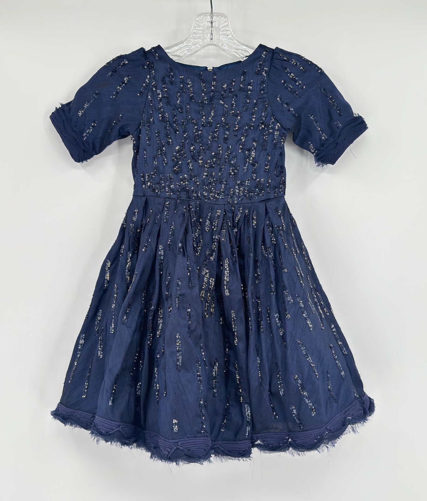 Quis Quis Girls Navy Blue Sequin Holiday Party Fit Flare Dress Sz 6Y