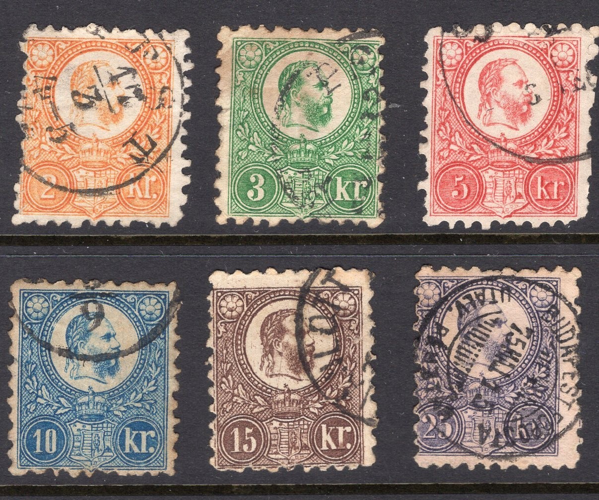 Hungary 1871 Franz Joseph stamp set SG 8-13 CV $600