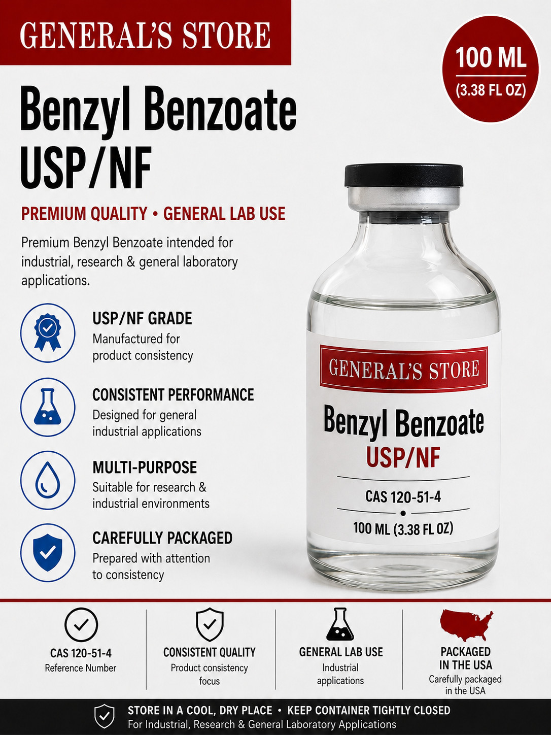 3 x 100ml Vial Benzyl Benzoate USP/NF 3 x 100ml Vial Benzyl Benzoate USP/NF