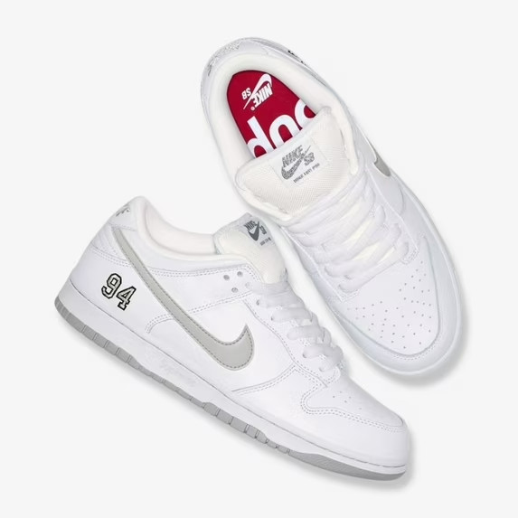 *Expedited ship* Nike SB Dunk Low Supreme 94 White Metallic Silver HQ8487-100